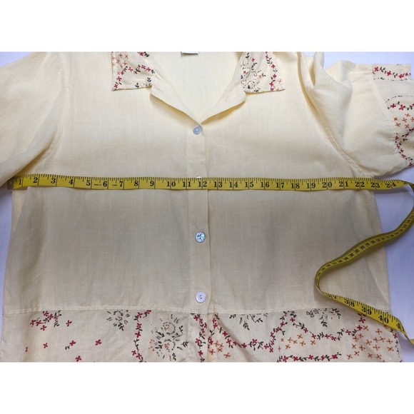 Vintage 100% Linen Floral Top Blouse Sz Large Spring Yellow John Paul Richard - Picture 7 of 8
